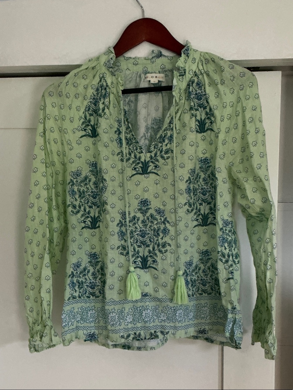 Roller Rabbit Light Green & Blue Floral Tie-Neck Tunic